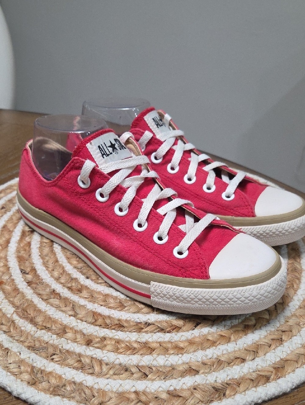 Converse All Star Low Top Red- Tonal Red Pinstripe, Rare, Size 9W/7M